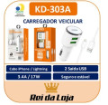 Carregador Carro 2x USB - iPhone - 3.4A - Kaidi