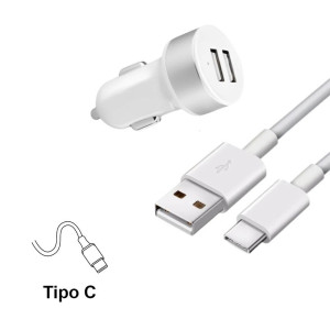 Carregador Veicular USB Duplo + Cabo Tipo C